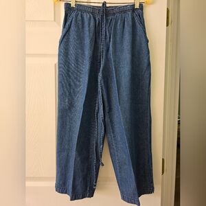 Erika Drawstring elastic waist cropped pants, blue, Small